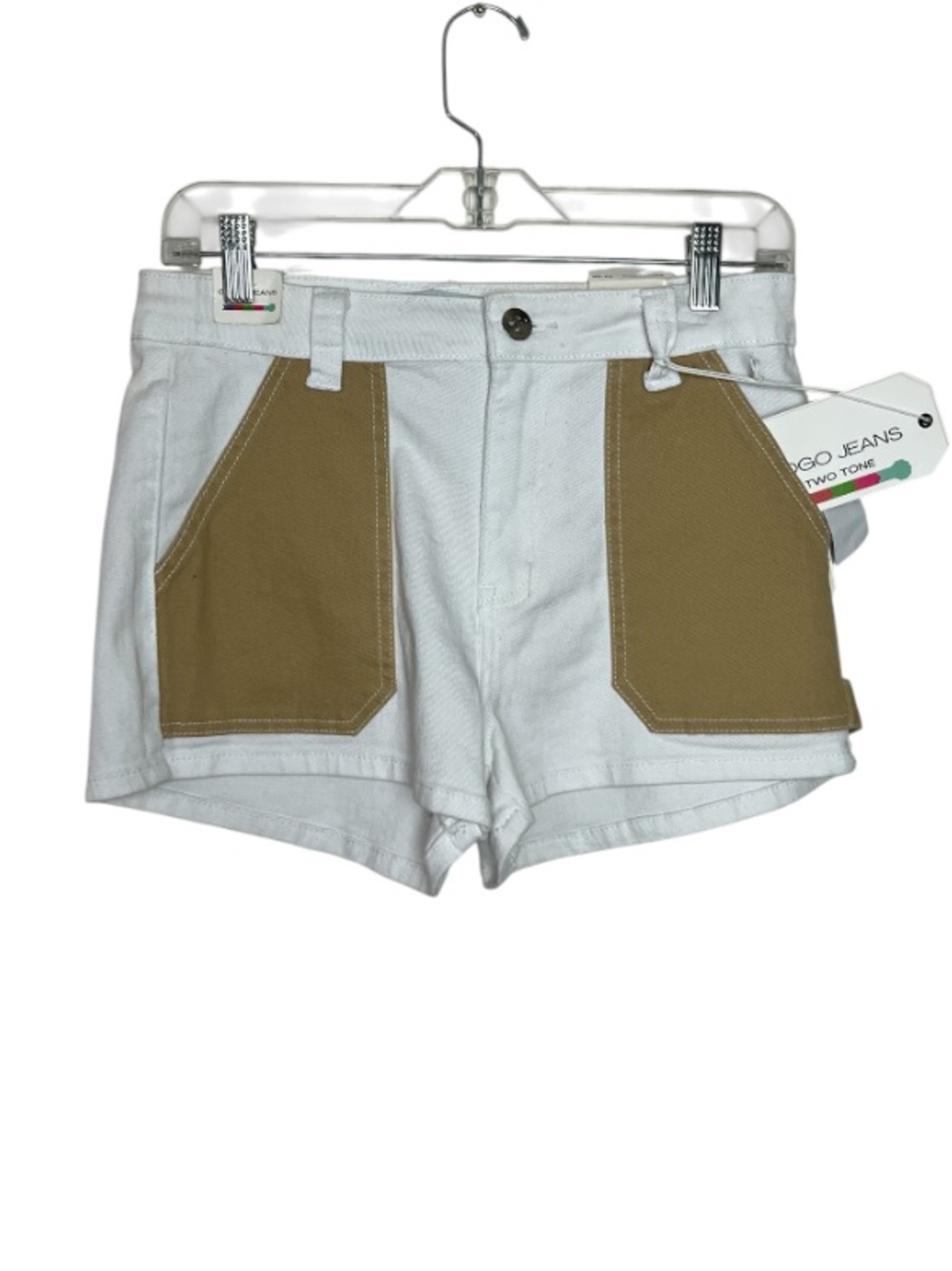 GoGo Jeans Two Tone High Rise Denim Shorts Color Block White Tan Size 9/29 NWT